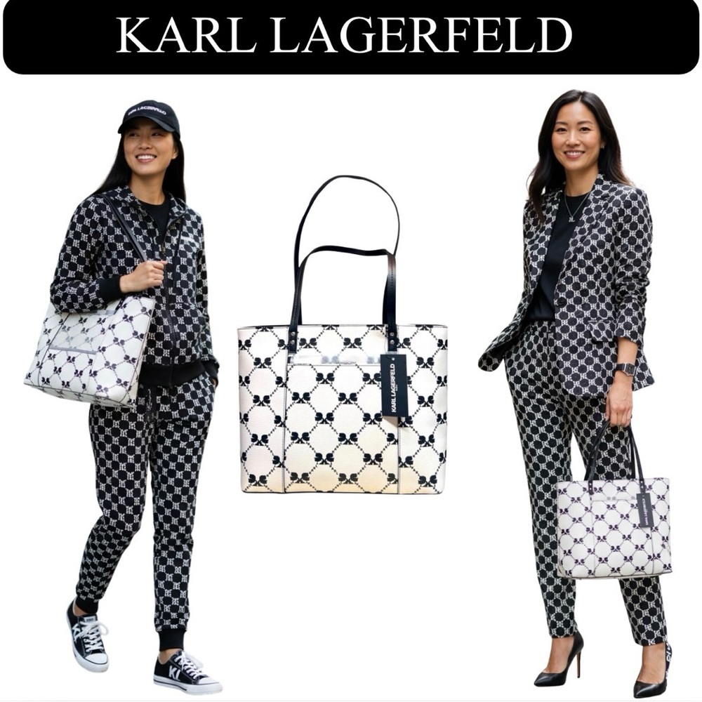 KARL LAGERFELD Maybelle Paris Black & White Profile Face Parise Tote, NWT